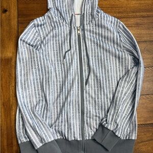 Striped Zip-Up Hoodie in Blue and White